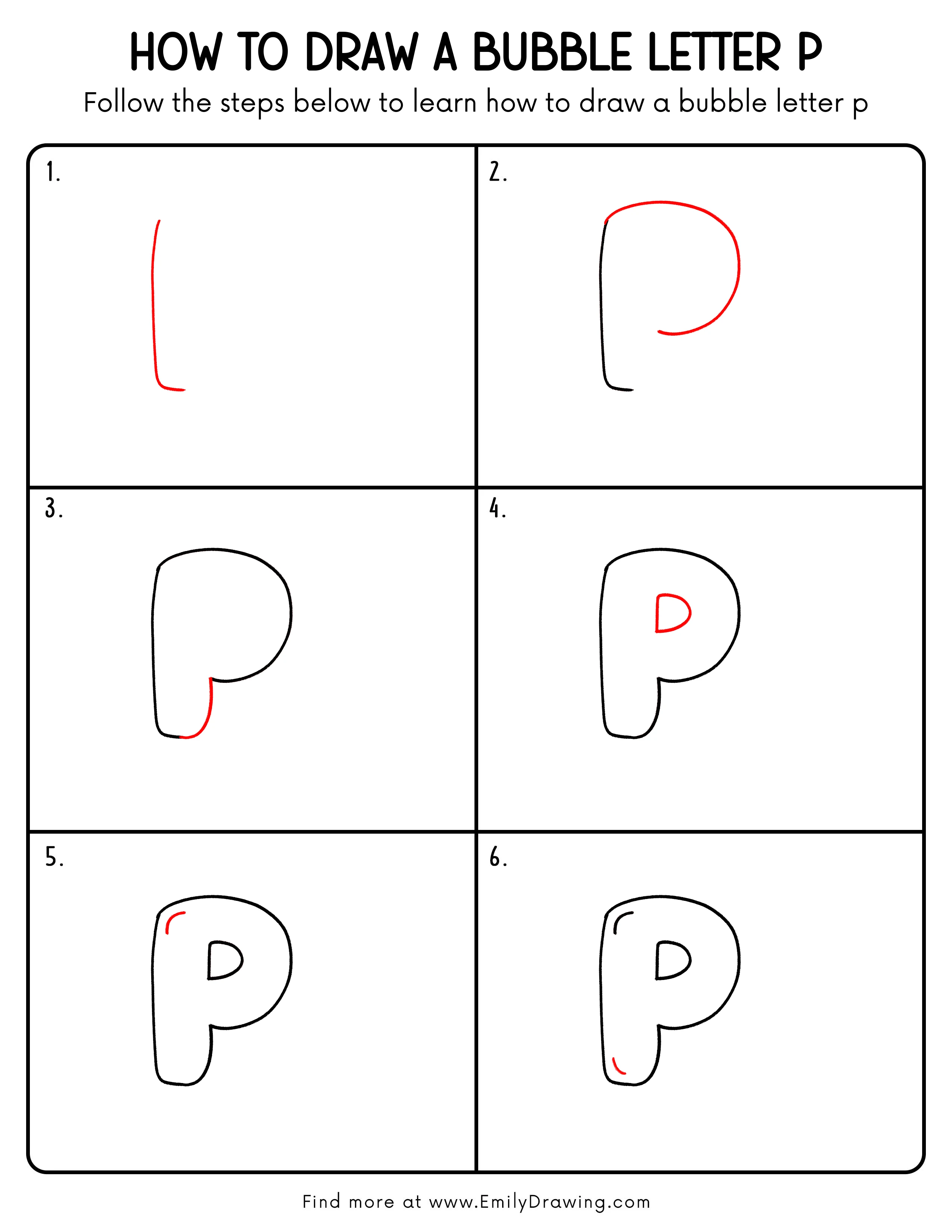 Printable Bubble Letter P Drawing Guide
